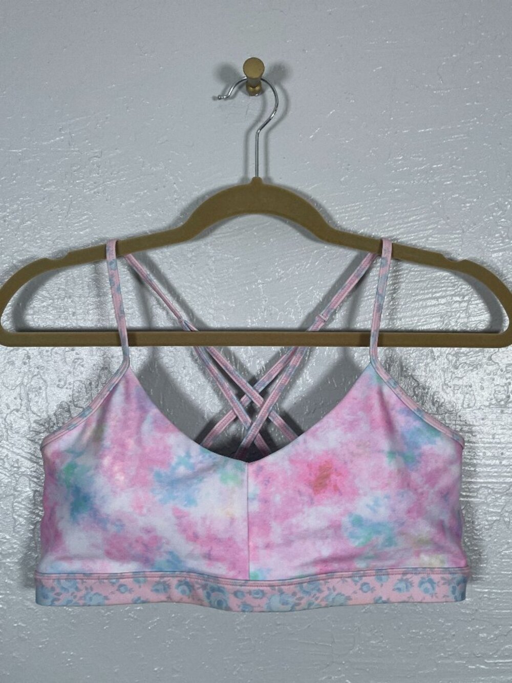 LoveShackFancy x Bandier Women L Pink Blue Floral Tie Dye Strappy Sports Bra